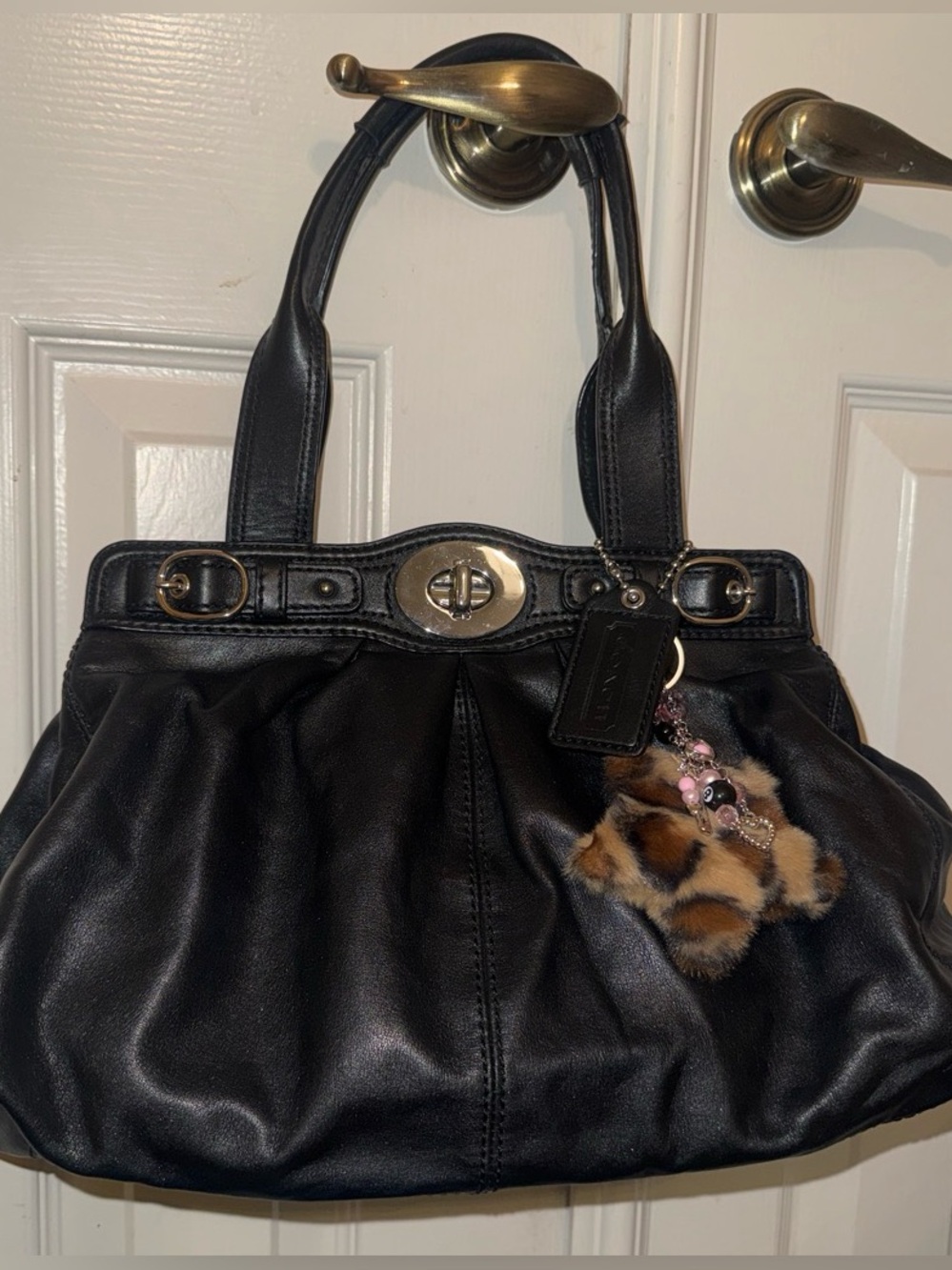 Coach Garnet Turn Lock Pleated Leather Shoulder Bag